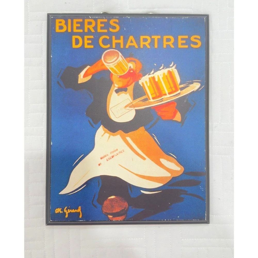 Bieres de‎ Chartres O.K. Gerard Vintage Decoupage Wood Sign French Beer Art